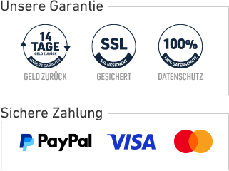 Unsere Garantie, Top Bewertungen und Sichere Zahlung Logos